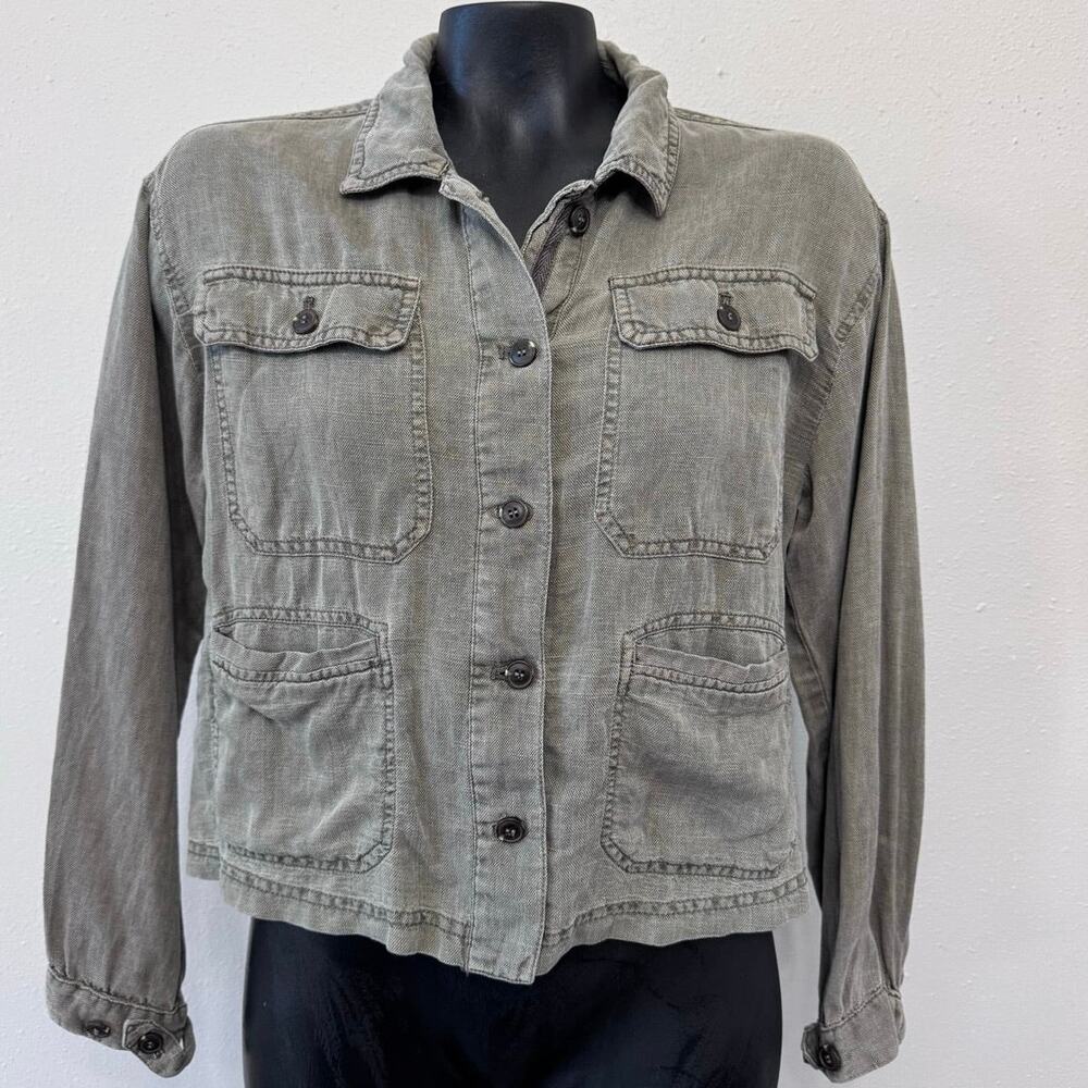 C & C California Women's Utility Jacket Sz‎ XS Linen Blend Olive Green Boxy Boho